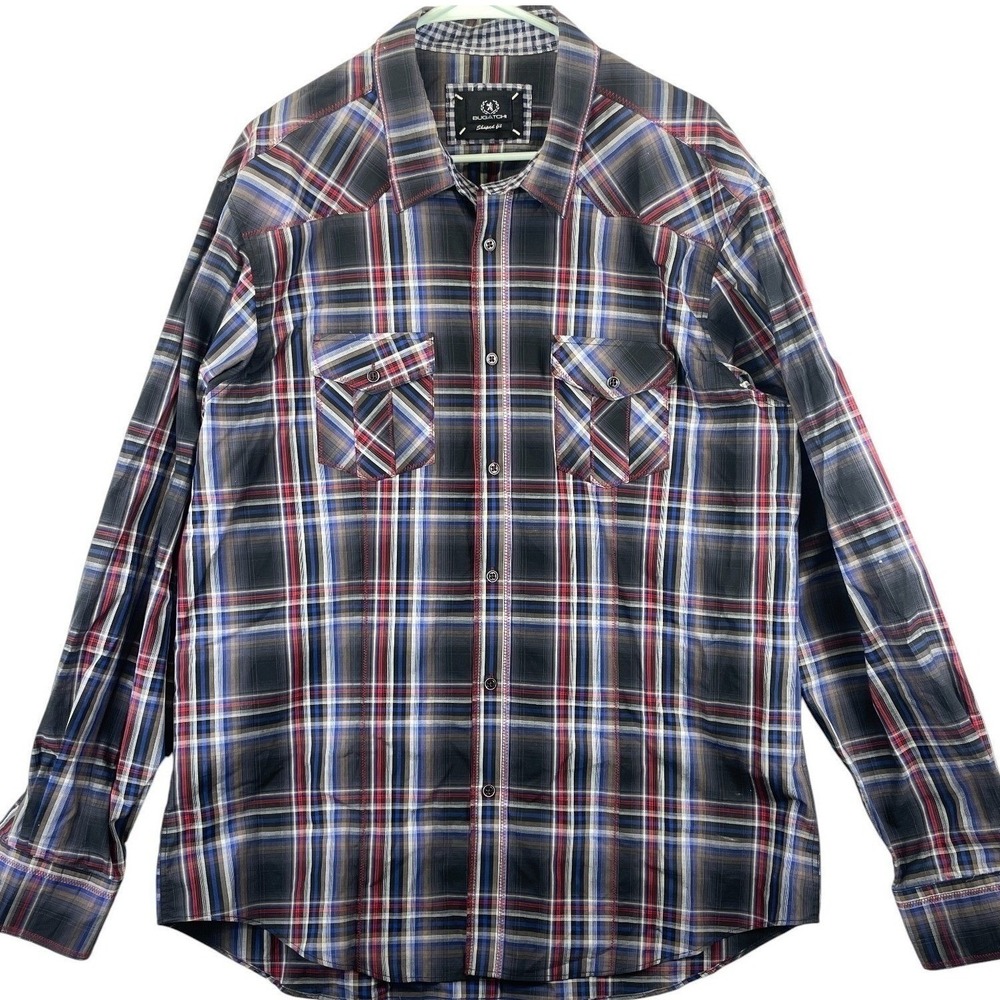 Bugatchi Shaped Fit Button Down Shirt Mens XL Multicolor Plaid Casual Cotton